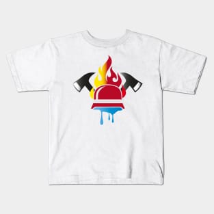 Firefighter helmet and fire ax Kids T-Shirt